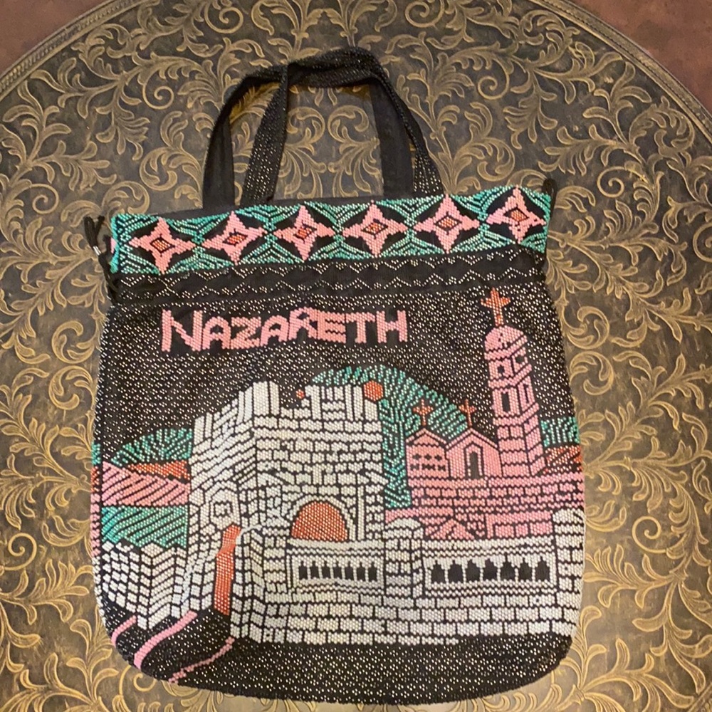 Beaded Bag, Nazareth, green and pink